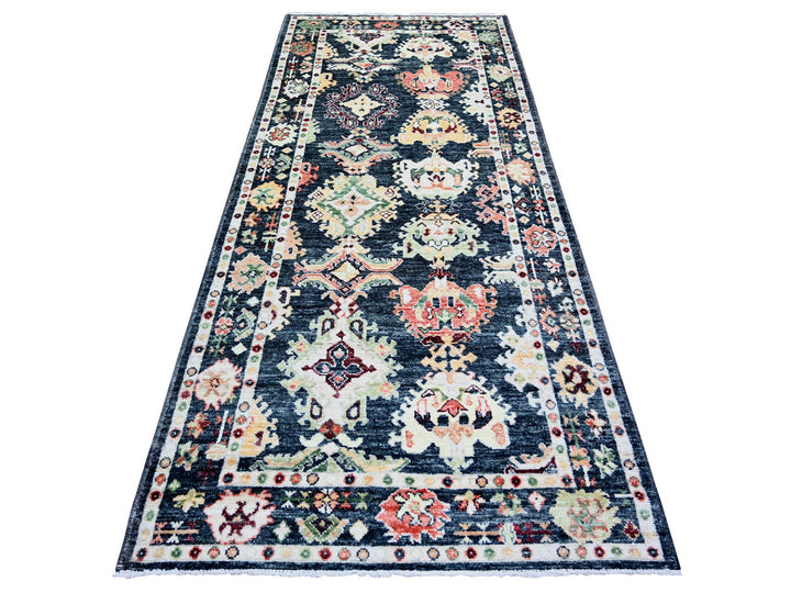 4'2" x 9'6" New Hand Knotted Black Wool Runner Oriental Rug - MOA10273598