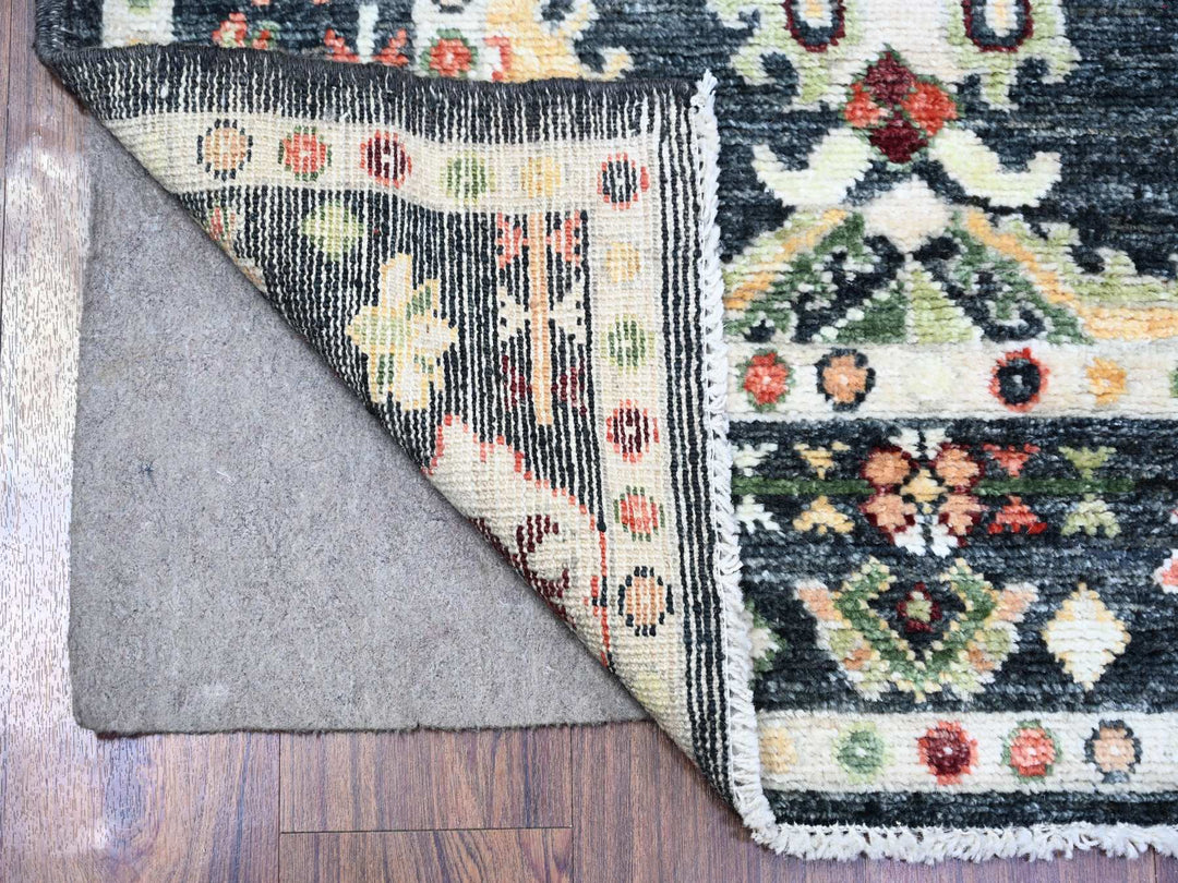 4'2" x 9'6" New Hand Knotted Black Wool Runner Oriental Rug - MOA10273598