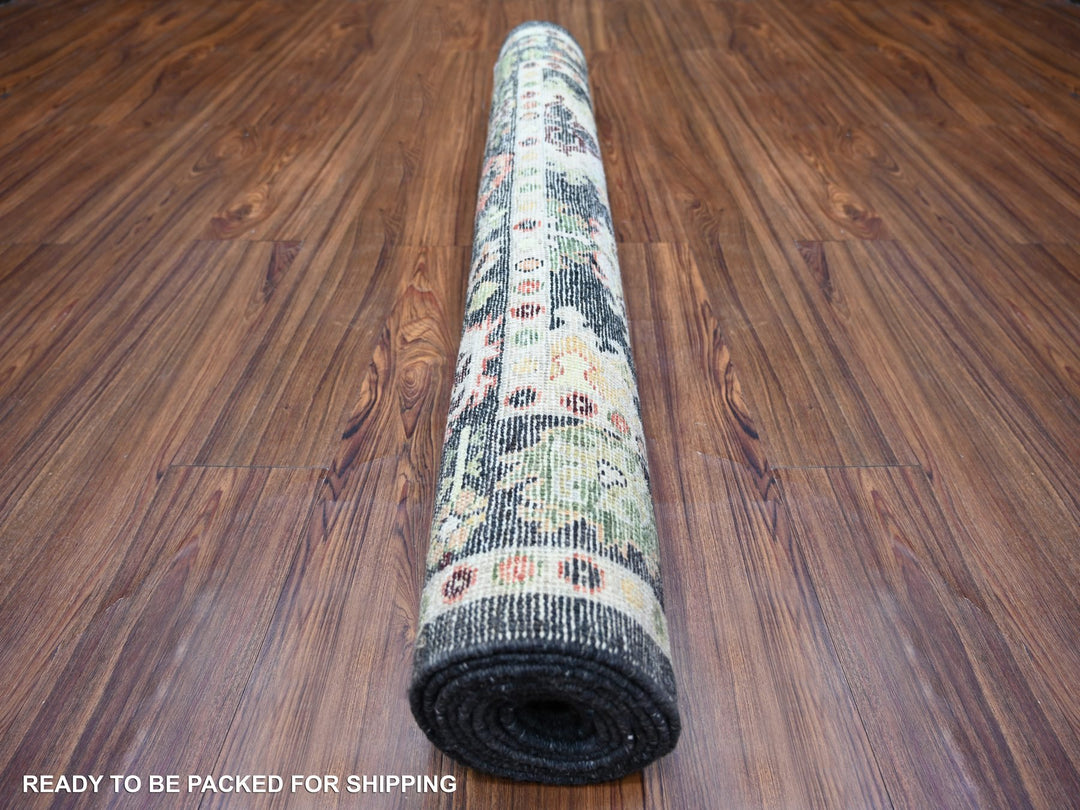 4'2" x 9'6" New Hand Knotted Black Wool Runner Oriental Rug - MOA10273598