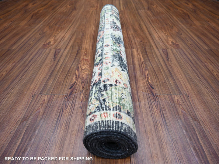 4'2" x 9'6" New Hand Knotted Black Wool Runner Oriental Rug - MOA10273598