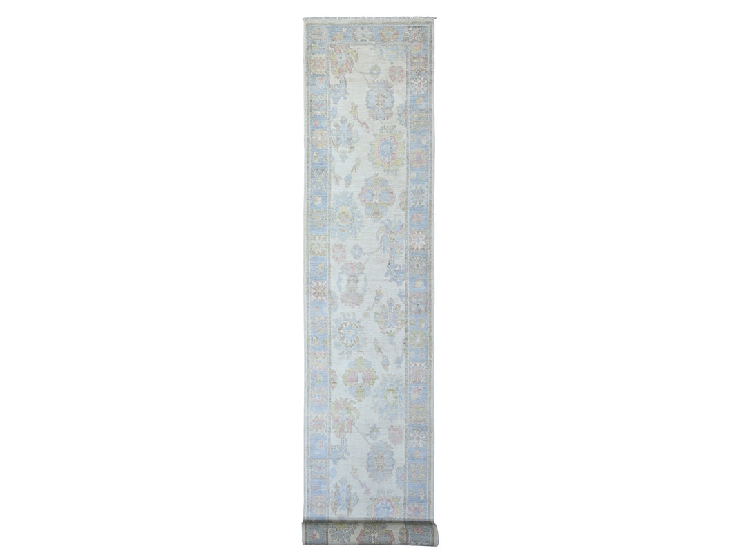 2'8" x 19'1" New Hand Knotted Ivory Wool Runner Oriental Rug - MOA10273648