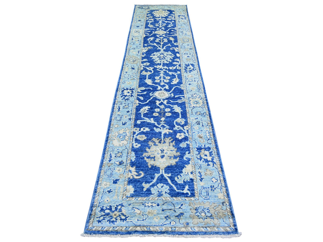 2'9" x 12'0" New Hand Knotted Blue Wool Runner Oriental Rug - MOA10273650