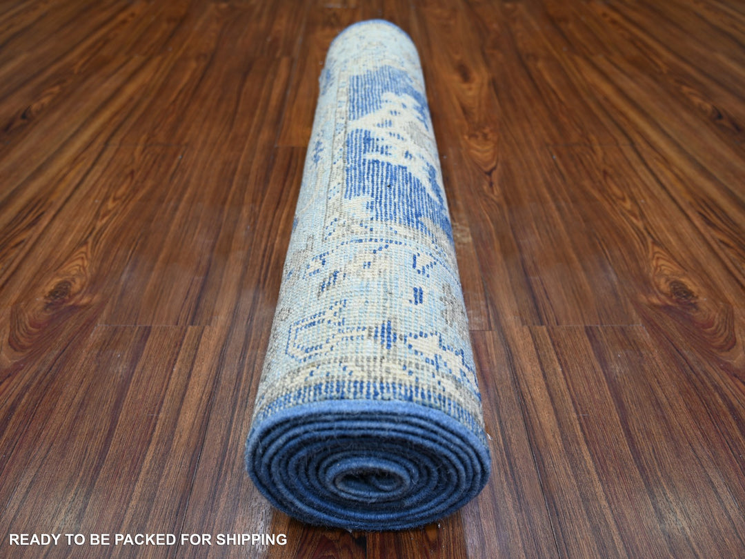 2'9" x 12'0" New Hand Knotted Blue Wool Runner Oriental Rug - MOA10273650