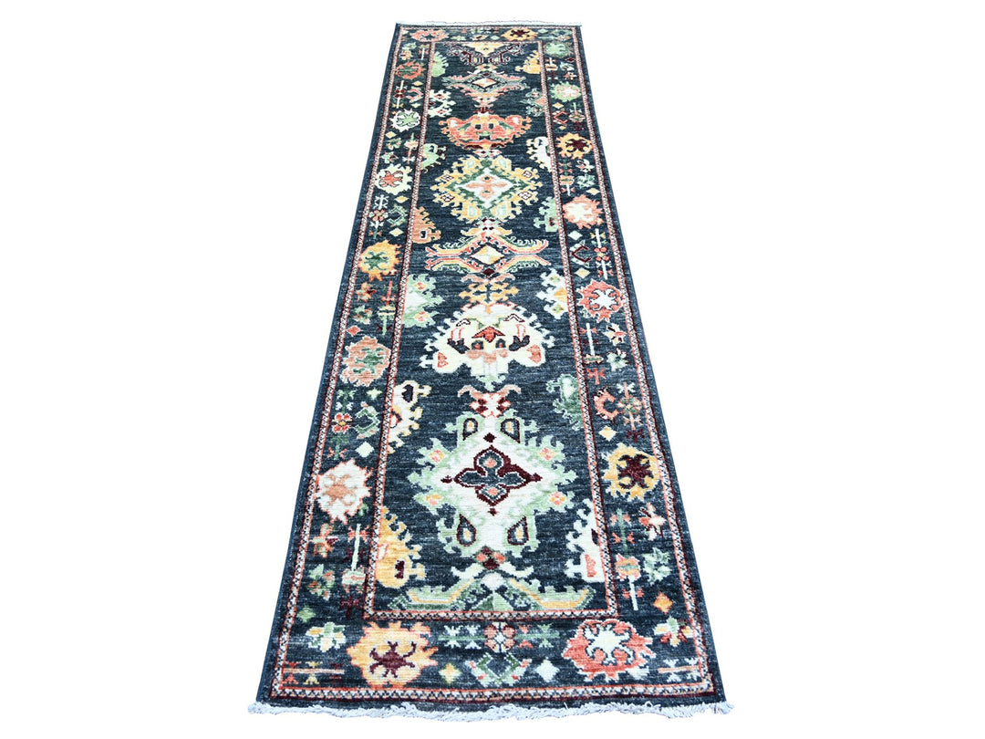 2'9" x 9'9" New Hand Knotted Black Wool Runner Oriental Rug - MOA10273656