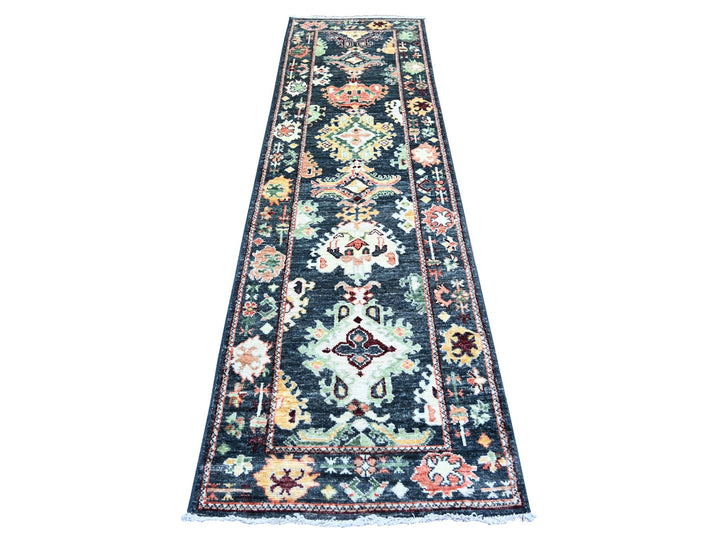 2'9" x 9'9" New Hand Knotted Black Wool Runner Oriental Rug - MOA10273656