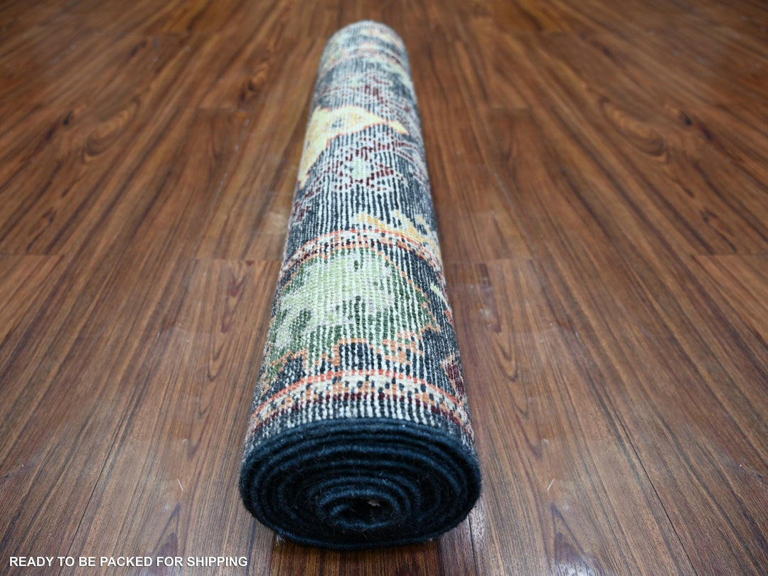 2'9" x 9'9" New Hand Knotted Black Wool Runner Oriental Rug - MOA10273656