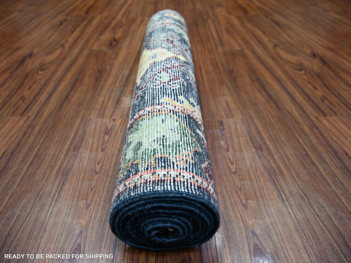 2'9" x 9'9" New Hand Knotted Black Wool Runner Oriental Rug - MOA10273656