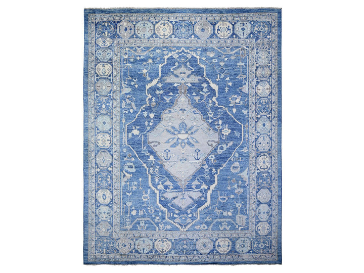 11'9" x 15'1" New Hand Knotted Blue Wool Rectangle Oriental Rug - MOA10273666