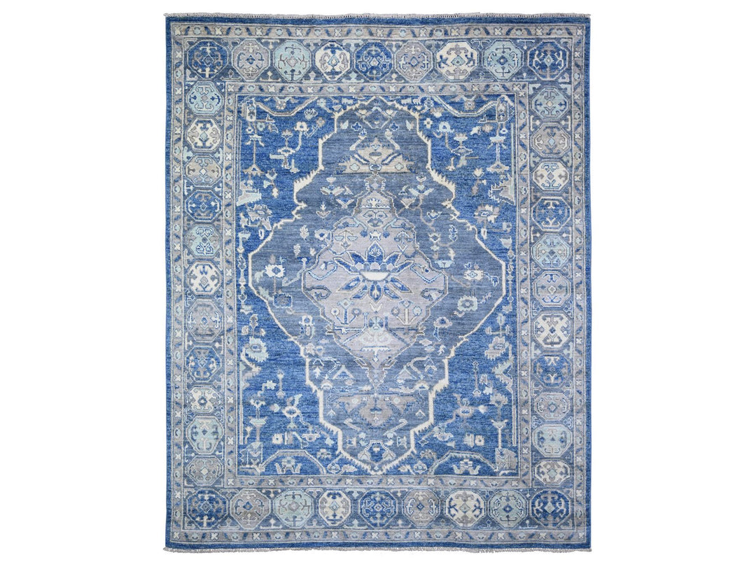 8'0" x 10'1" New Hand Knotted Blue Wool Rectangle Oriental Rug - MOA10273669