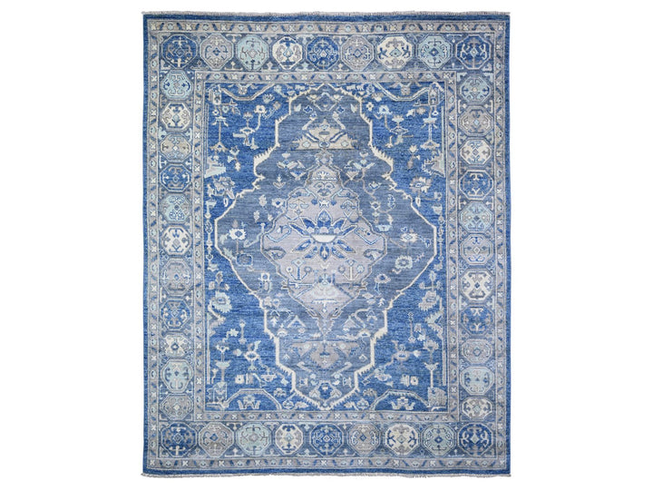 8'0" x 10'1" New Hand Knotted Blue Wool Rectangle Oriental Rug - MOA10273669
