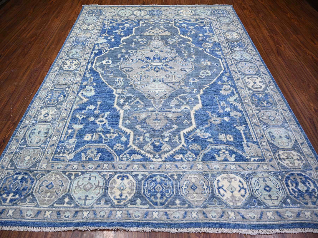8'0" x 10'1" New Hand Knotted Blue Wool Rectangle Oriental Rug - MOA10273669