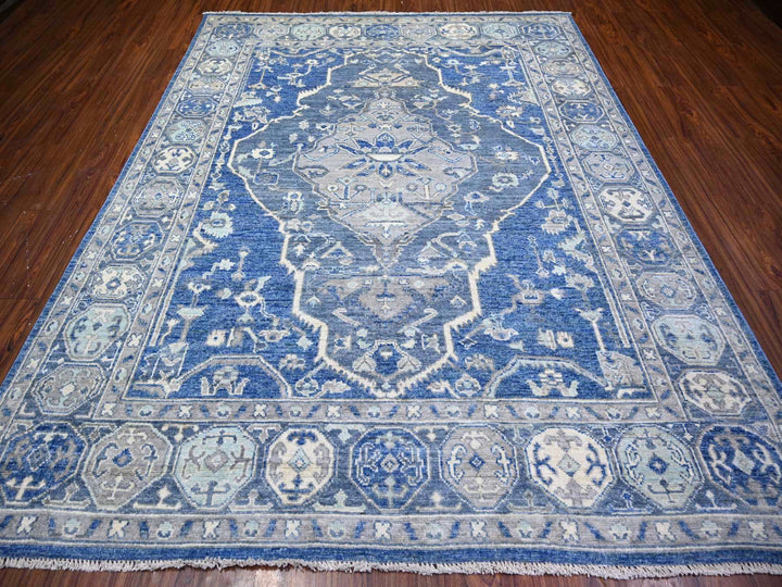 8'0" x 10'1" New Hand Knotted Blue Wool Rectangle Oriental Rug - MOA10273669