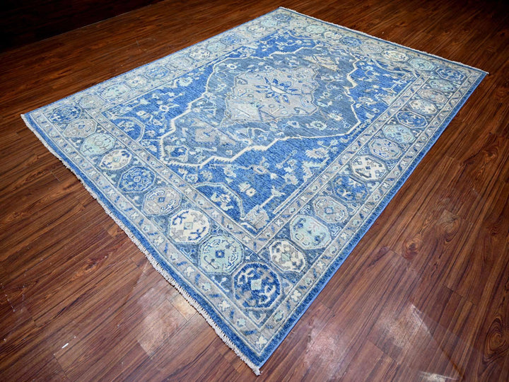 8'0" x 10'1" New Hand Knotted Blue Wool Rectangle Oriental Rug - MOA10273669