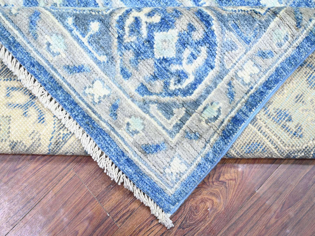 8'0" x 10'1" New Hand Knotted Blue Wool Rectangle Oriental Rug - MOA10273669