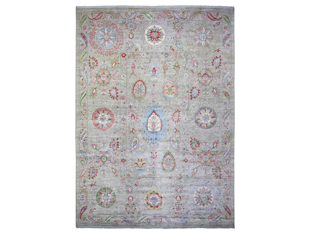 10'1" x 13'8" New Hand Knotted Beige Wool Rectangle Oriental Rug - MOA10273680