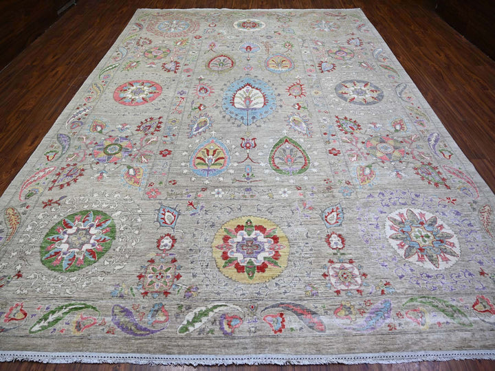 10'1" x 13'8" New Hand Knotted Beige Wool Rectangle Oriental Rug - MOA10273680