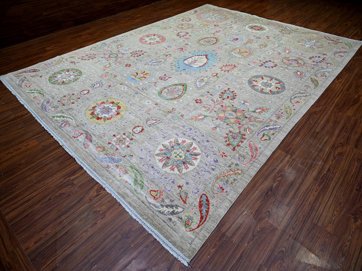 10'1" x 13'8" New Hand Knotted Beige Wool Rectangle Oriental Rug - MOA10273680