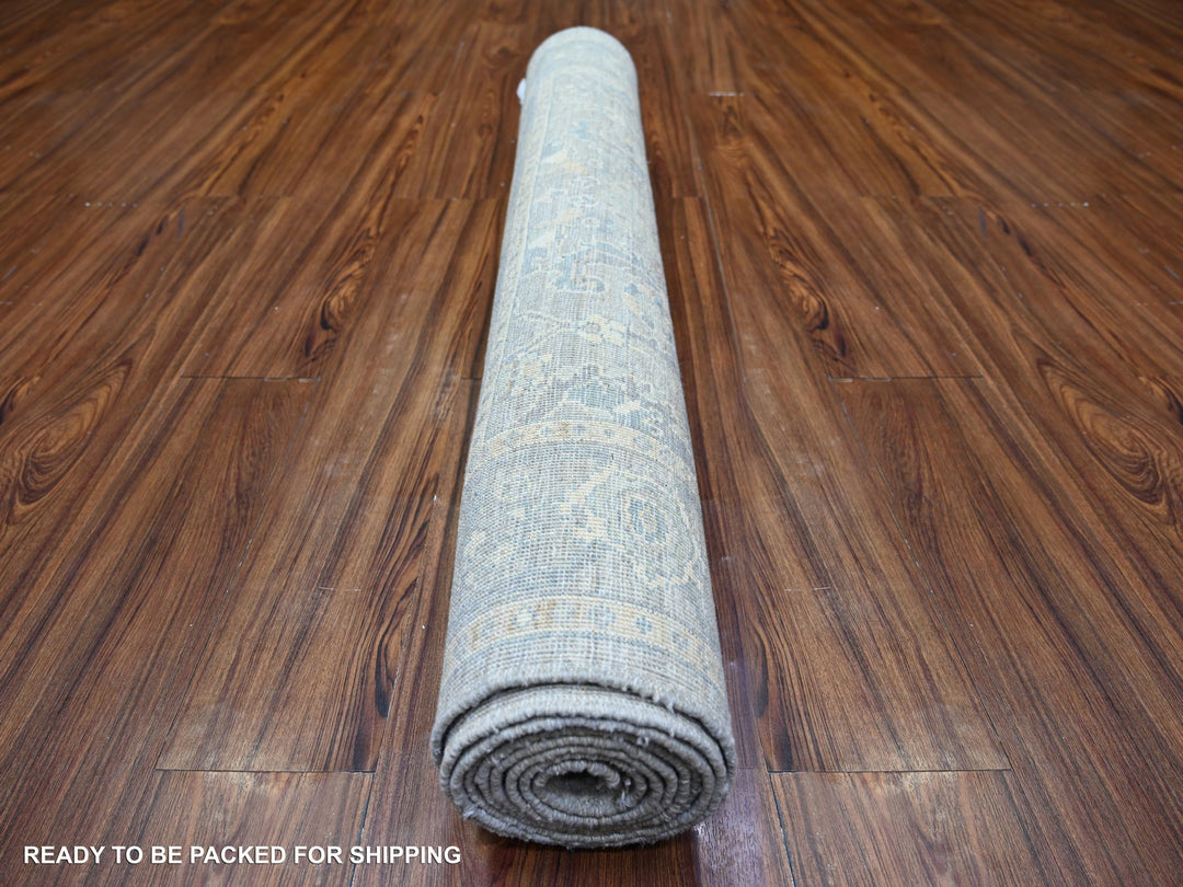 4'0" x 10'0" New Hand Knotted Grey Wool Runner Oriental Rug - MOA10273682