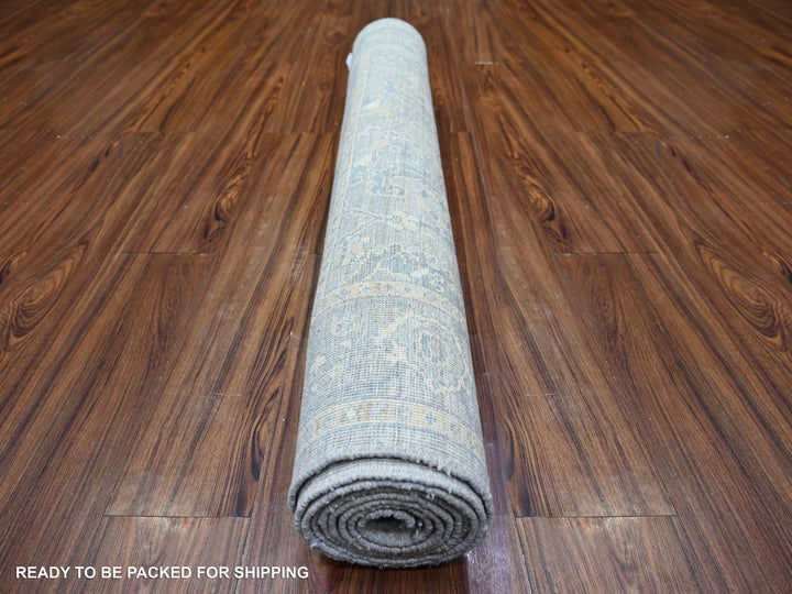 4'0" x 10'0" New Hand Knotted Grey Wool Runner Oriental Rug - MOA10273682