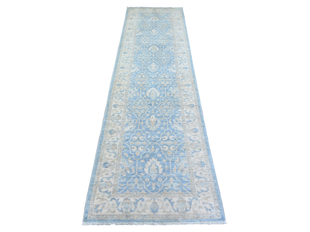 2'7" x 9'8" New Hand Knotted Blue Wool Runner Oriental Rug - MOA10273688