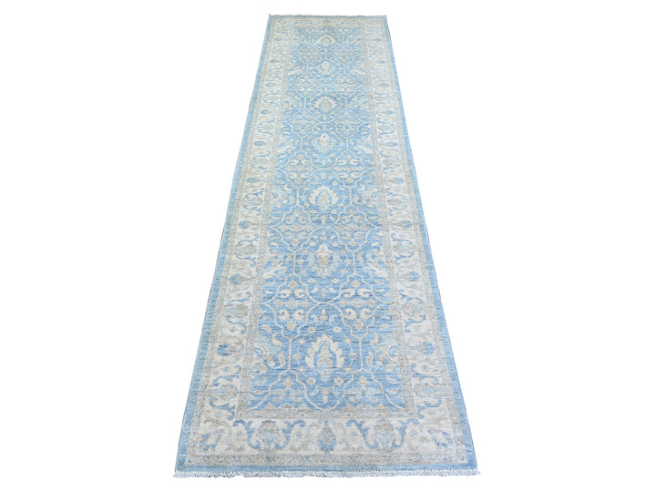 2'7" x 9'8" New Hand Knotted Blue Wool Runner Oriental Rug - MOA10273688