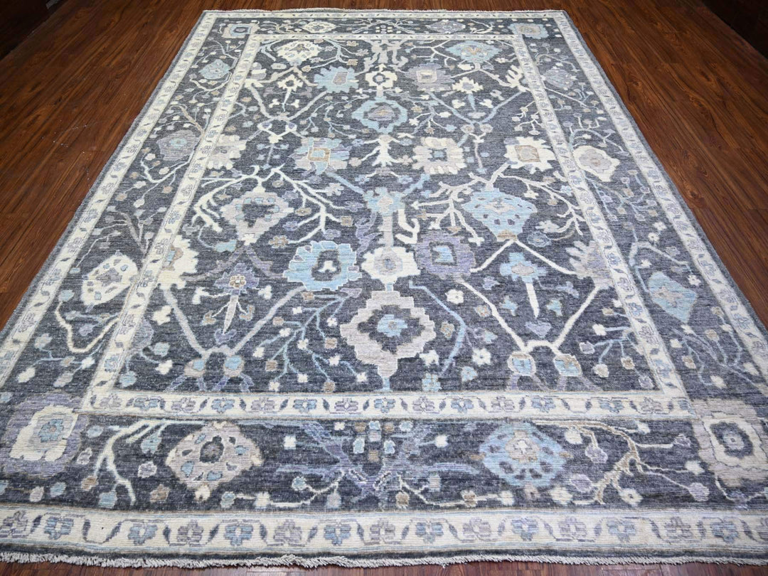 9'0" x 11'8" New Hand Knotted Grey Wool Rectangle Oriental Rug - MOA10273698