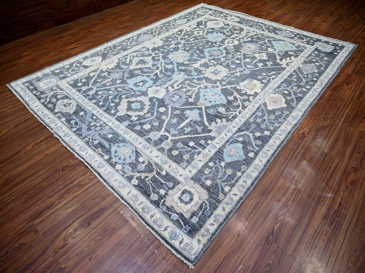 9'0" x 11'8" New Hand Knotted Grey Wool Rectangle Oriental Rug - MOA10273698