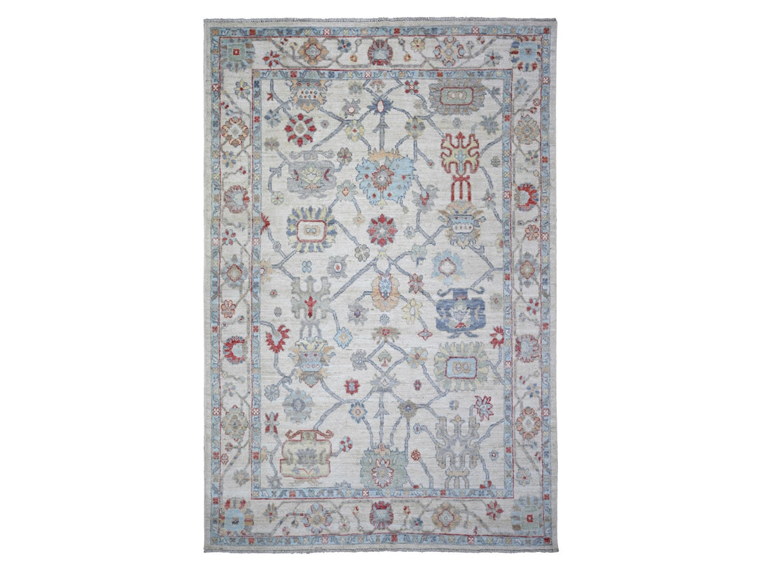 6'1" x 9'4" New Hand Knotted Ivory Wool Rectangle Oriental Rug - MOA10273703