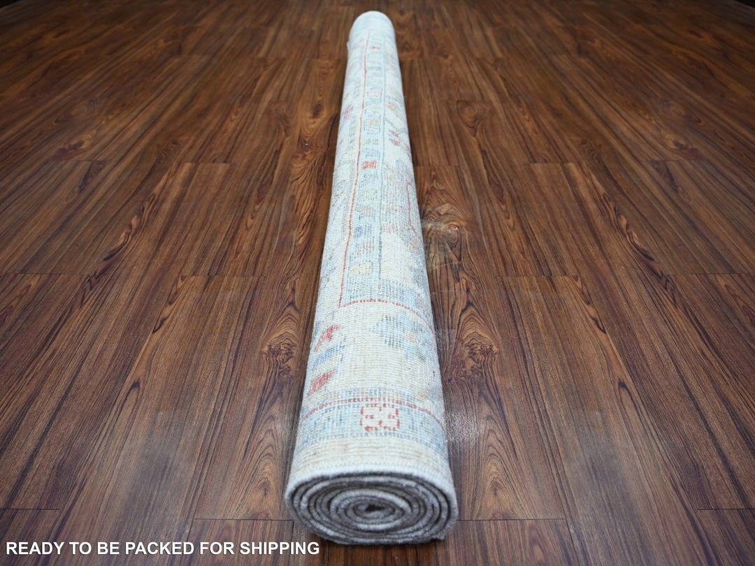 6'1" x 9'4" New Hand Knotted Ivory Wool Rectangle Oriental Rug - MOA10273703