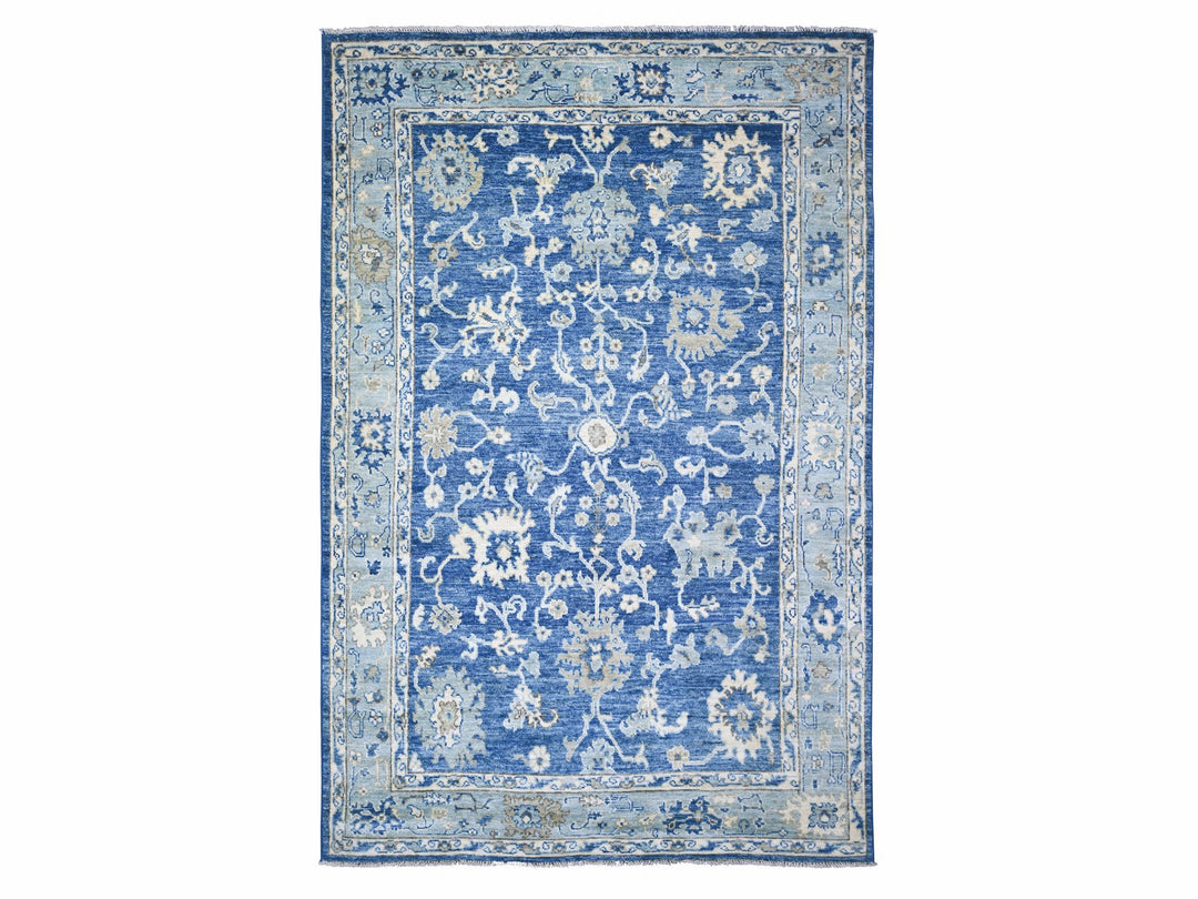 5'8" x 9'0" New Hand Knotted Blue Wool Rectangle Oriental Rug - MOA10273706