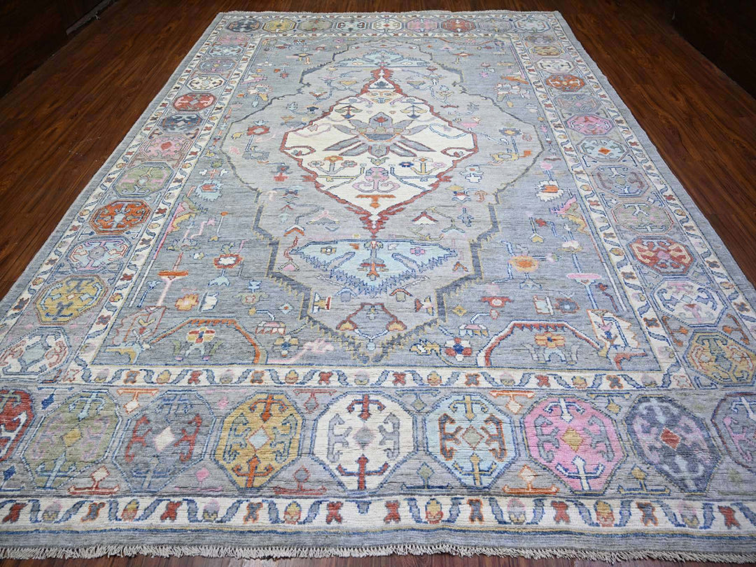 10'1" x 13'9" New Hand Knotted Grey Wool Rectangle Oriental Rug - MOA10273707