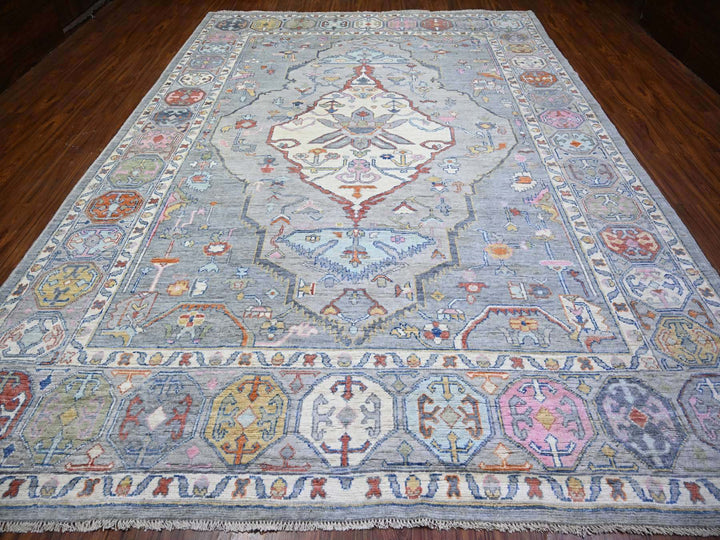 10'1" x 13'9" New Hand Knotted Grey Wool Rectangle Oriental Rug - MOA10273707