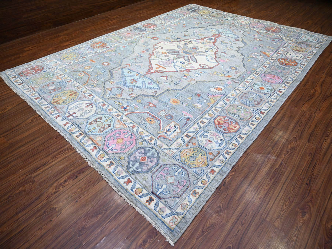 10'1" x 13'9" New Hand Knotted Grey Wool Rectangle Oriental Rug - MOA10273707