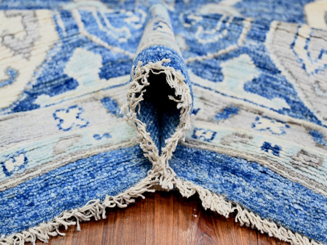 11'10" x 15'1" New Hand Knotted Blue Wool Rectangle Oriental Rug - MOA10273708
