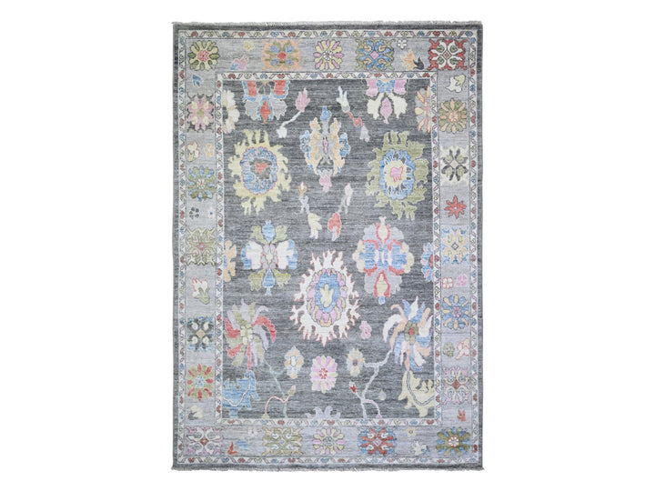 6'2" x 8'10" New Hand Knotted Black Wool Rectangle Oriental Rug - MOA10273712