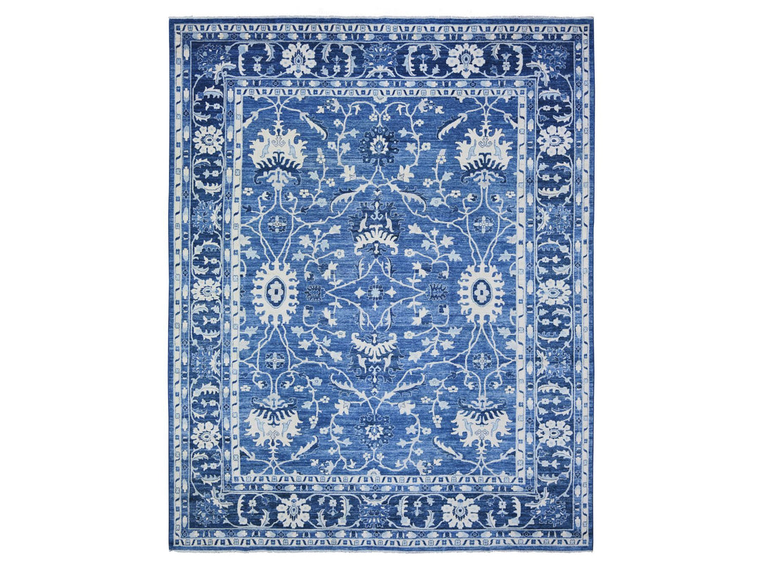 11'8" x 14'4" New Hand Knotted Blue Wool Rectangle Oriental Rug - MOA10273716