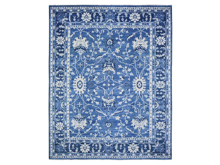 11'8" x 14'4" New Hand Knotted Blue Wool Rectangle Oriental Rug - MOA10273716