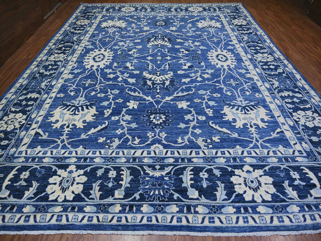 11'8" x 14'4" New Hand Knotted Blue Wool Rectangle Oriental Rug - MOA10273716