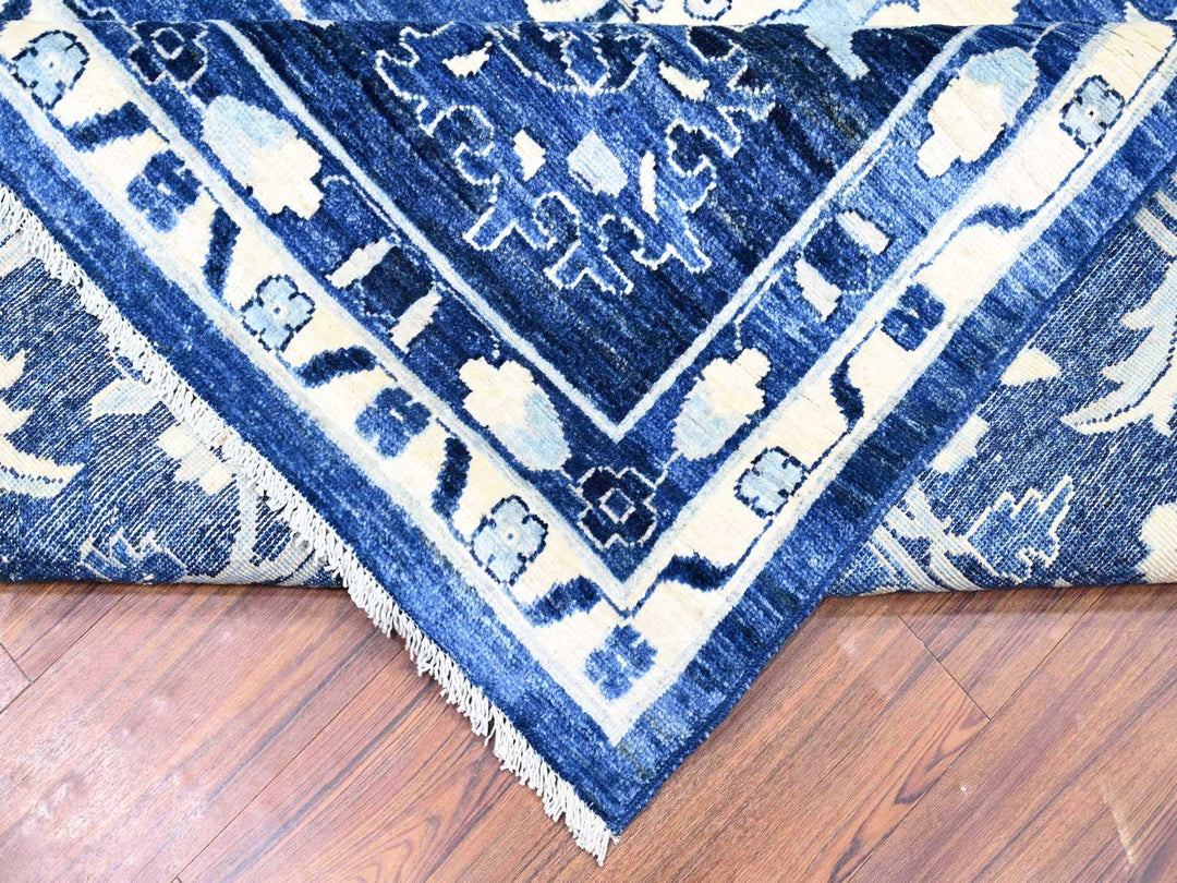 11'8" x 14'4" New Hand Knotted Blue Wool Rectangle Oriental Rug - MOA10273716