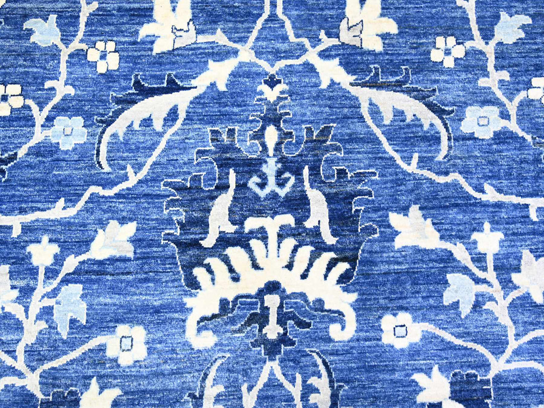 11'8" x 14'4" New Hand Knotted Blue Wool Rectangle Oriental Rug - MOA10273716