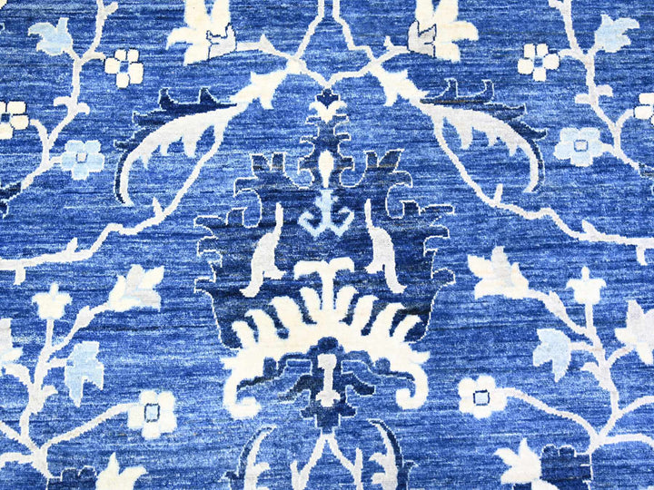 11'8" x 14'4" New Hand Knotted Blue Wool Rectangle Oriental Rug - MOA10273716