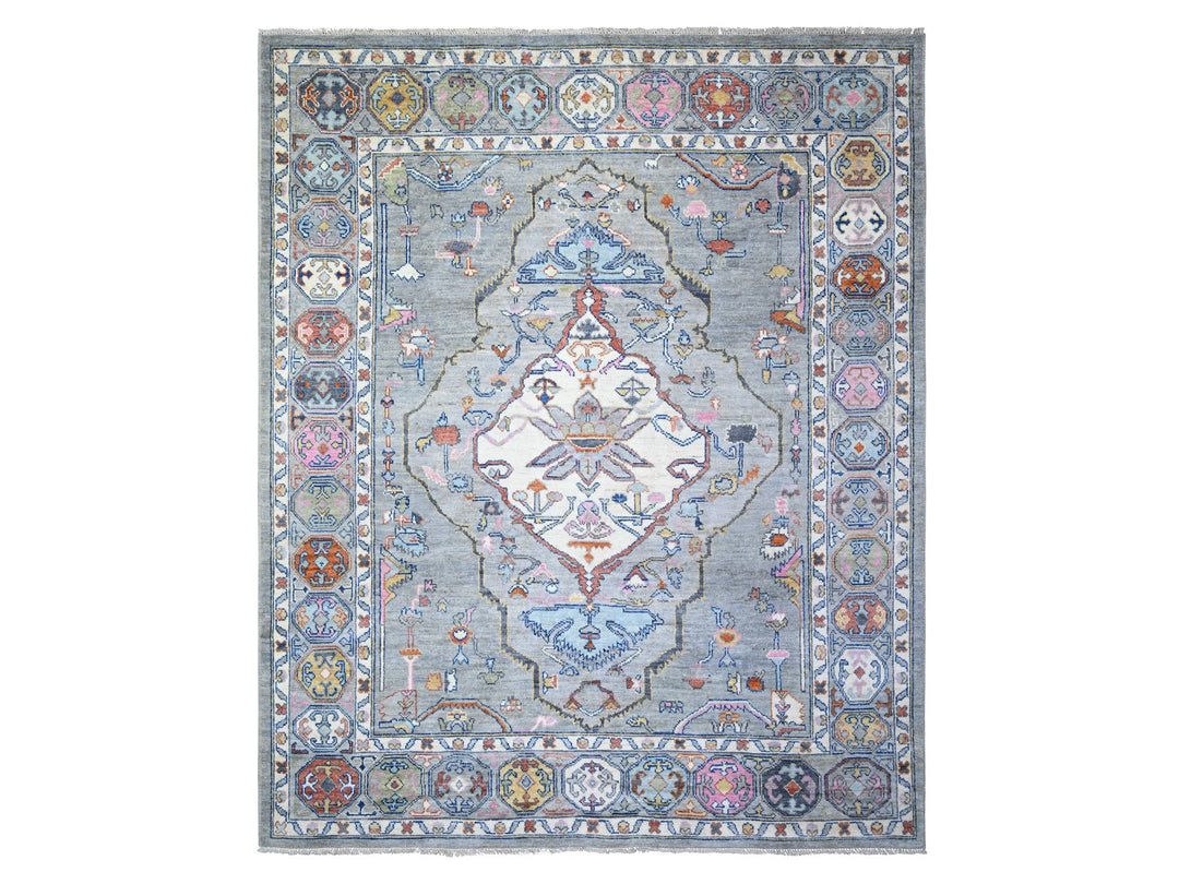 8'3" x 9'9" New Hand Knotted Grey Wool Rectangle Oriental Rug - MOA10273734