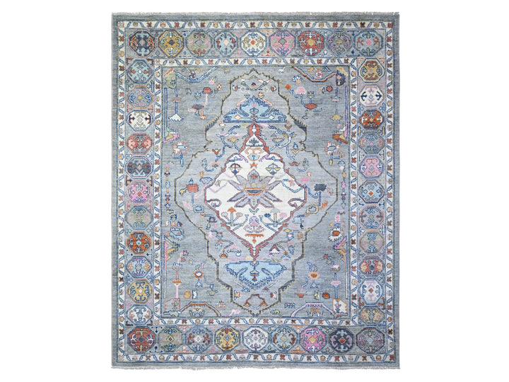 8'3" x 9'9" New Hand Knotted Grey Wool Rectangle Oriental Rug - MOA10273734