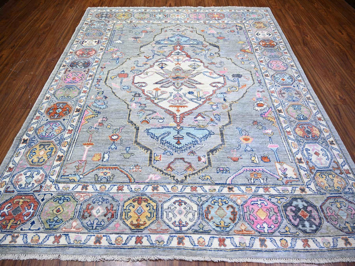 8'3" x 9'9" New Hand Knotted Grey Wool Rectangle Oriental Rug - MOA10273734