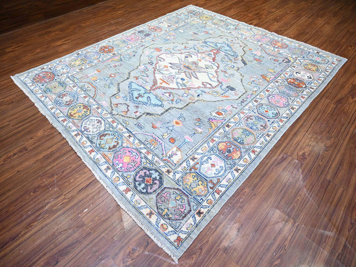8'3" x 9'9" New Hand Knotted Grey Wool Rectangle Oriental Rug - MOA10273734