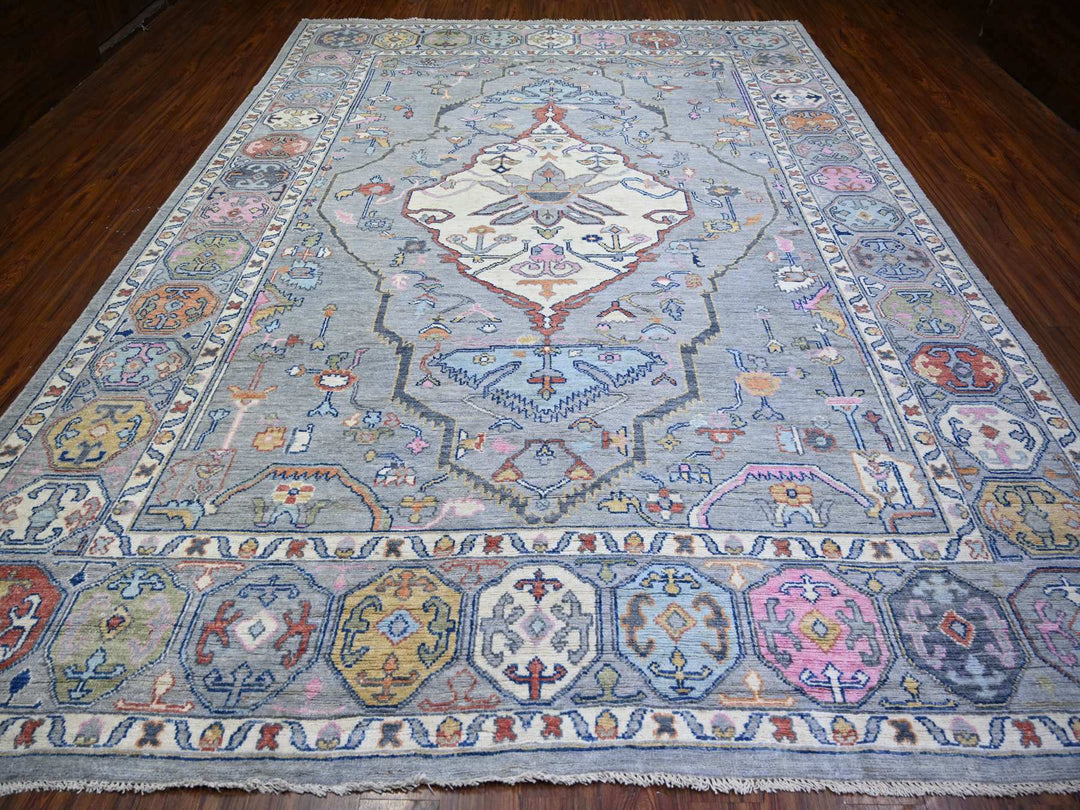 10'3" x 13'7" New Hand Knotted Grey Wool Rectangle Oriental Rug - MOA10273737