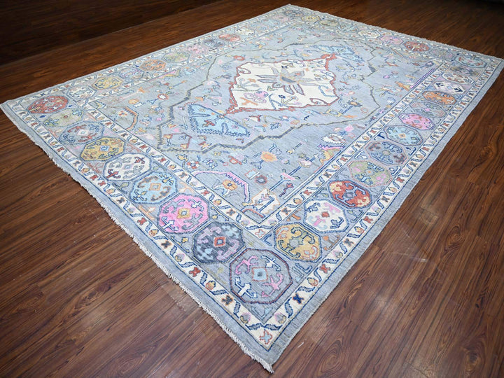 10'3" x 13'7" New Hand Knotted Grey Wool Rectangle Oriental Rug - MOA10273737