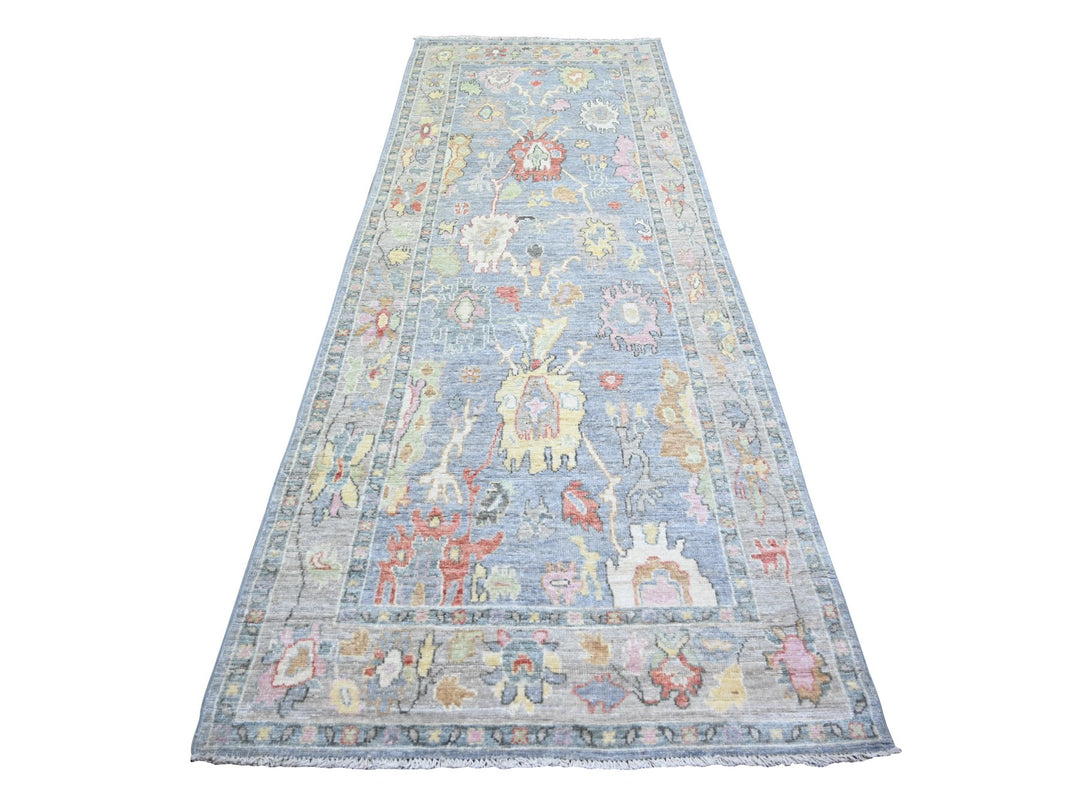 4'1" x 11'7" New Hand Knotted Blue Wool Runner Oriental Rug - MOA10273749
