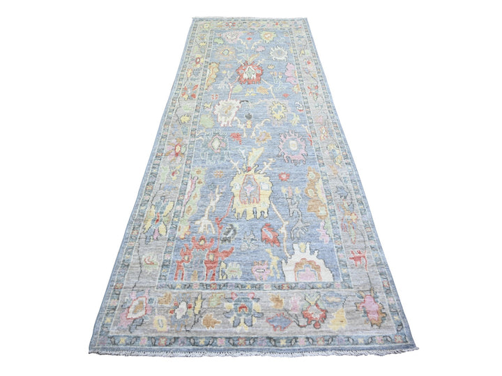 4'1" x 11'7" New Hand Knotted Blue Wool Runner Oriental Rug - MOA10273749