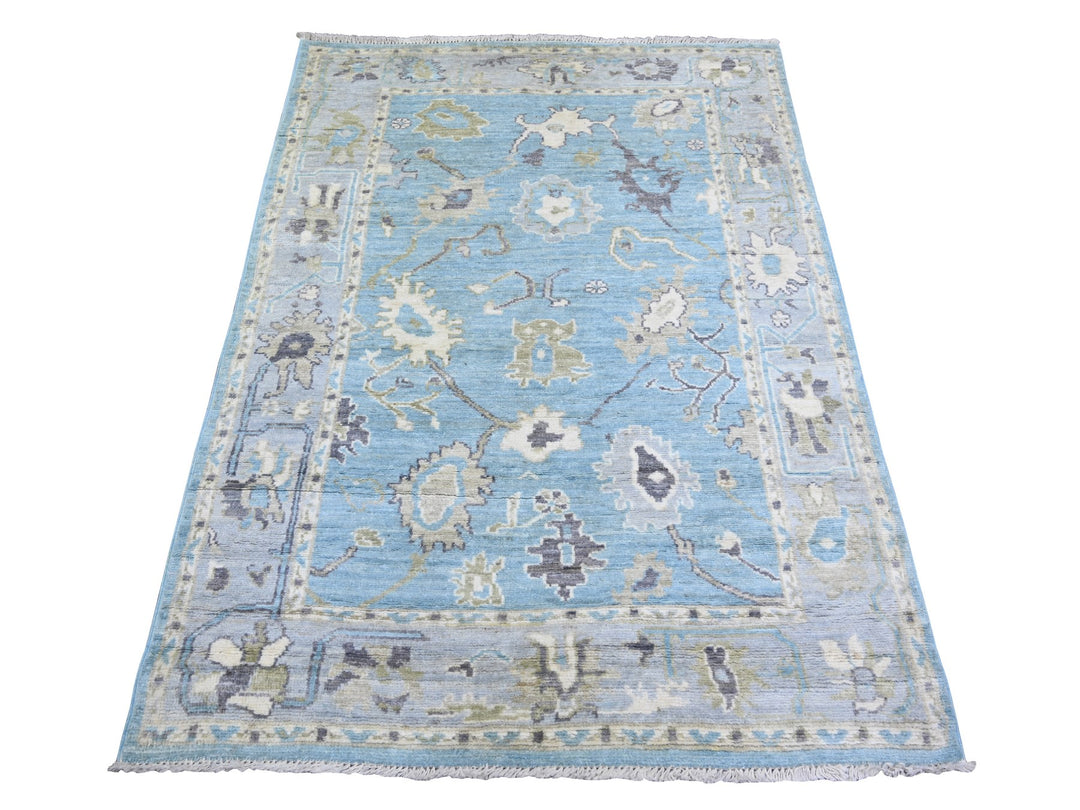 3'10" x 5'7" New Hand Knotted Blue Wool Rectangle Oriental Rug - MOA10273753